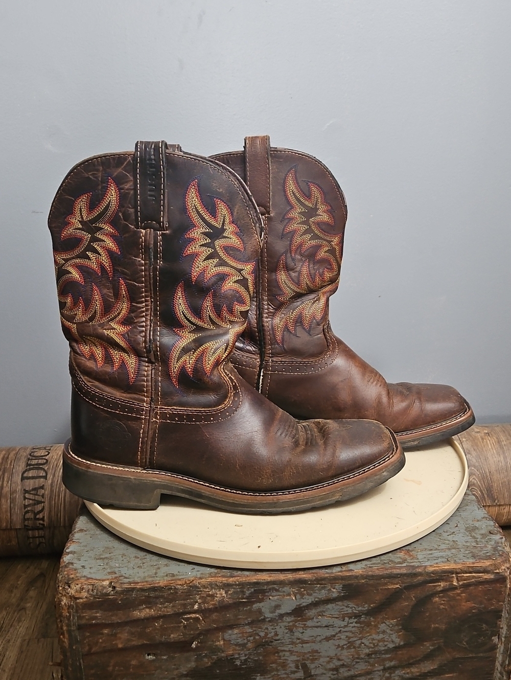 Justin Stampede Driller, Square Toe, Workboots, Size 10EE, Leather , Farm, Boots